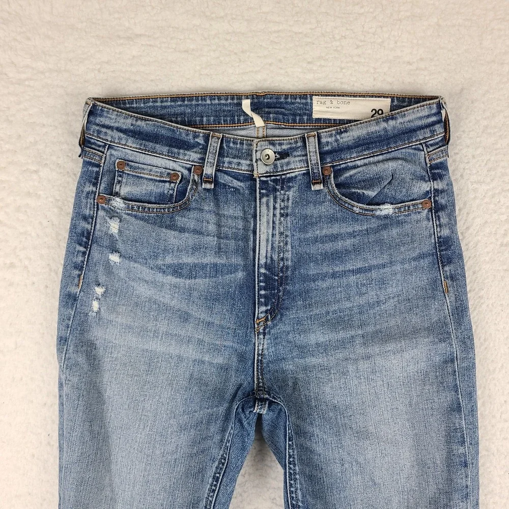 Rag & Bone Jeans‎ Womens 29x27 Blue Nina High Rise Ankle Skinny Fray Distress *